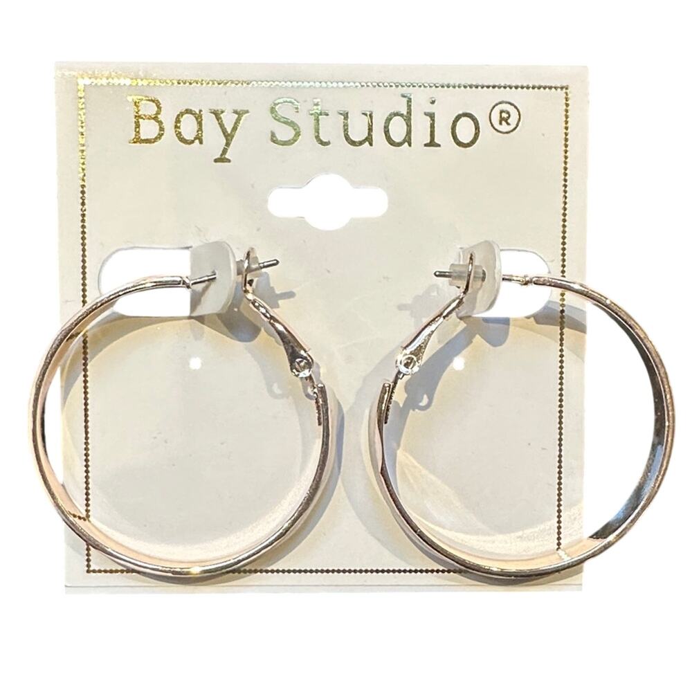 Bay Studio Sliver and White Hoop Earrings - Shiny Round Hoops NWT